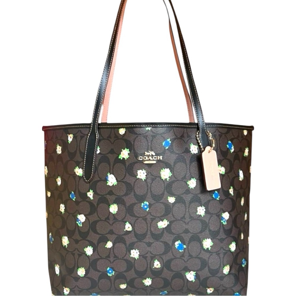 Coach NWT C7274 City Signature Canvas Tote Rose Print Shoulder Bag 7274